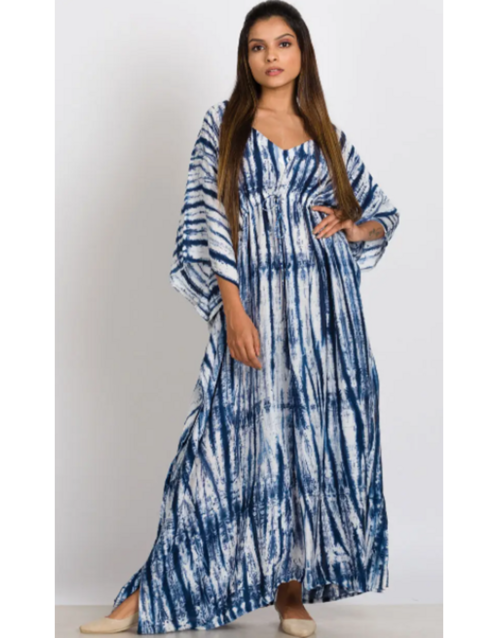 Shibori Caftan Indigo, One Size - India