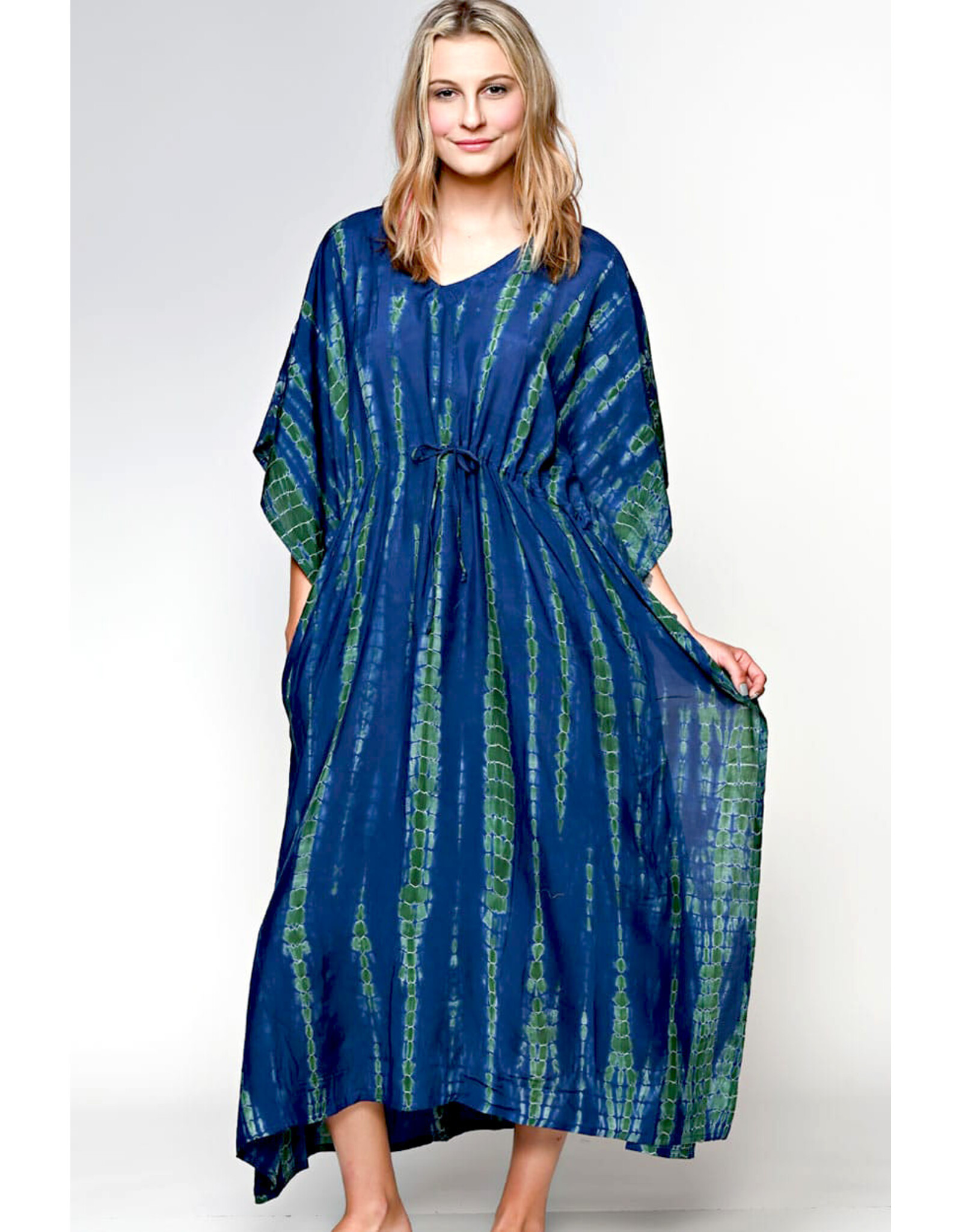 Shibori Caftan,  Navy & Green, India