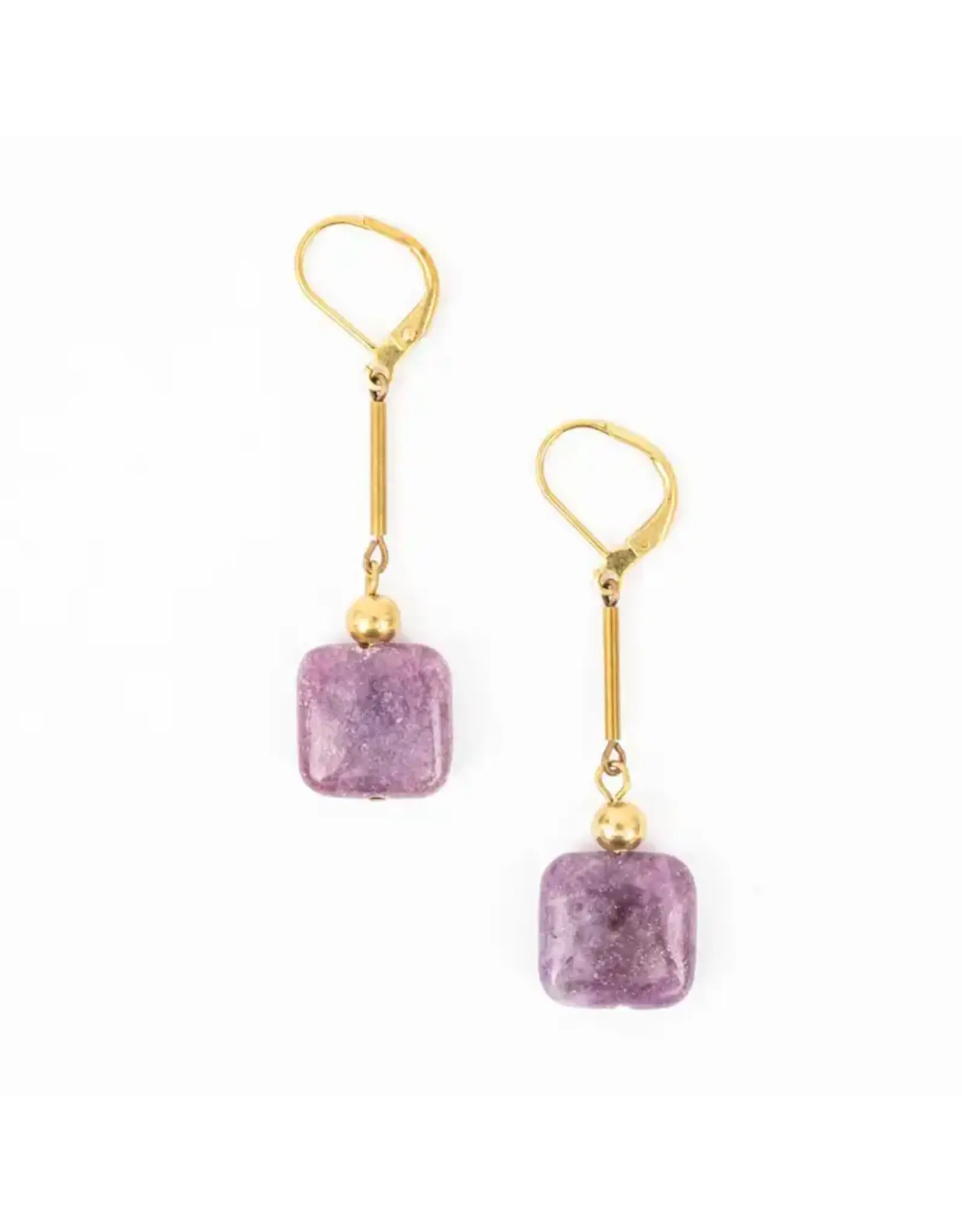 Stone Drop Earrings, Lepidolite