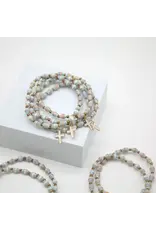 Cross Charm Stretchy Paper Bracelet,  White Cross, Uganda