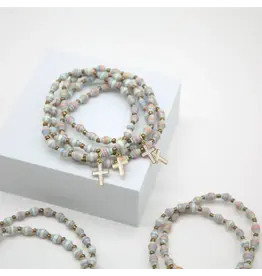 Cross Charm Stretchy Paper Bracelet,  White Cross, Uganda