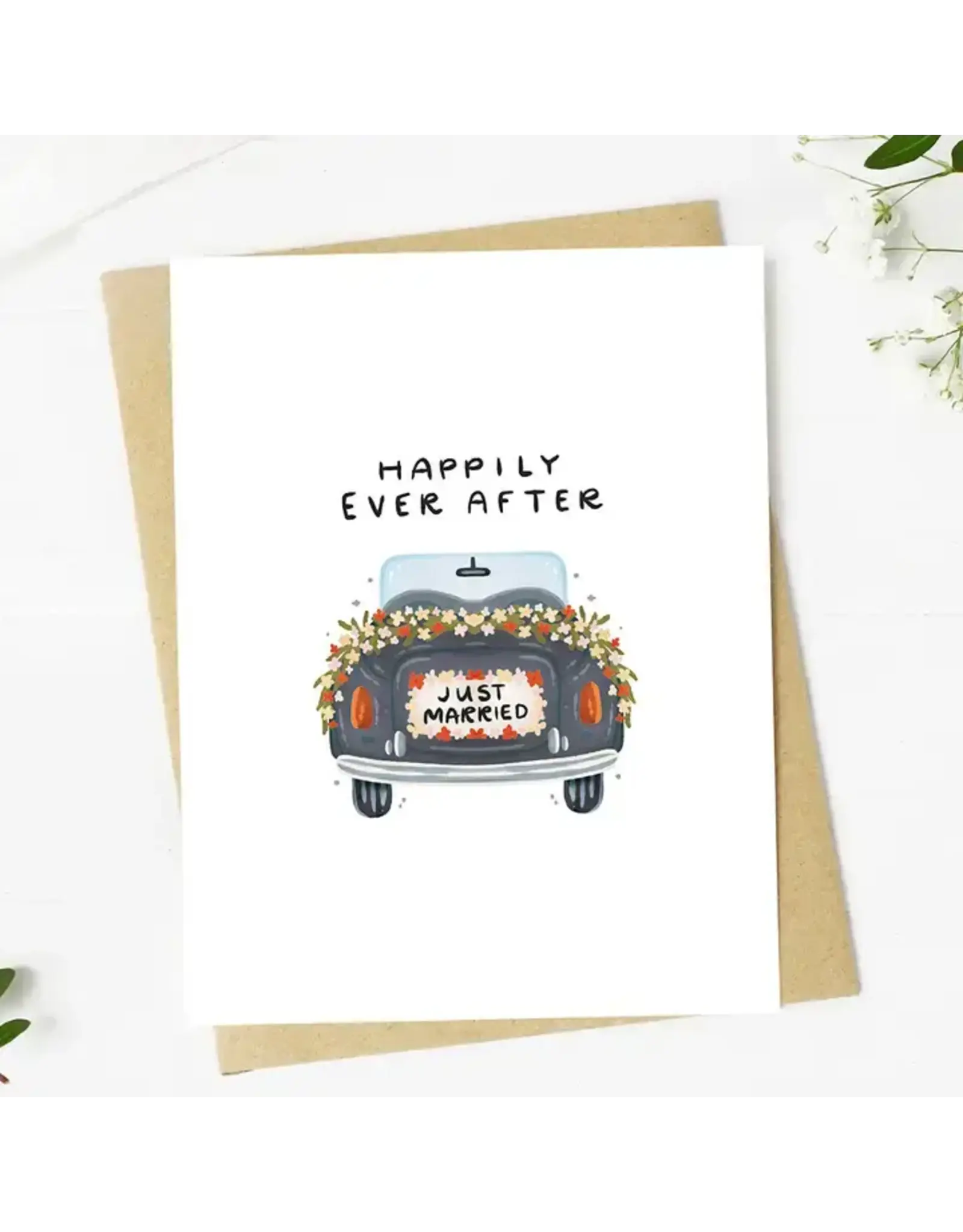 "Happily Ever After" Just Married Wedding Card