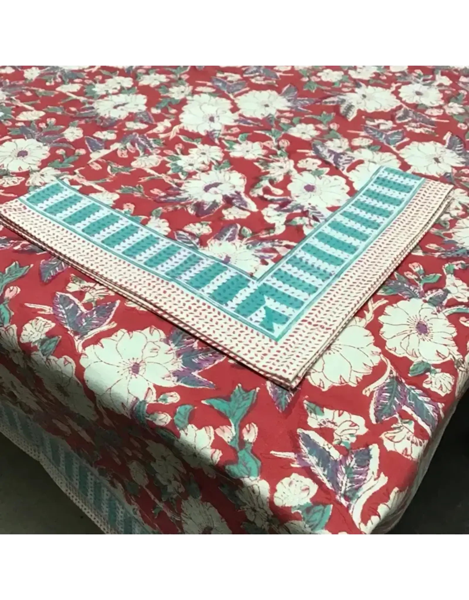 Camelia Red( Plum), Handblock Printed Table Cloth, Various Sizes