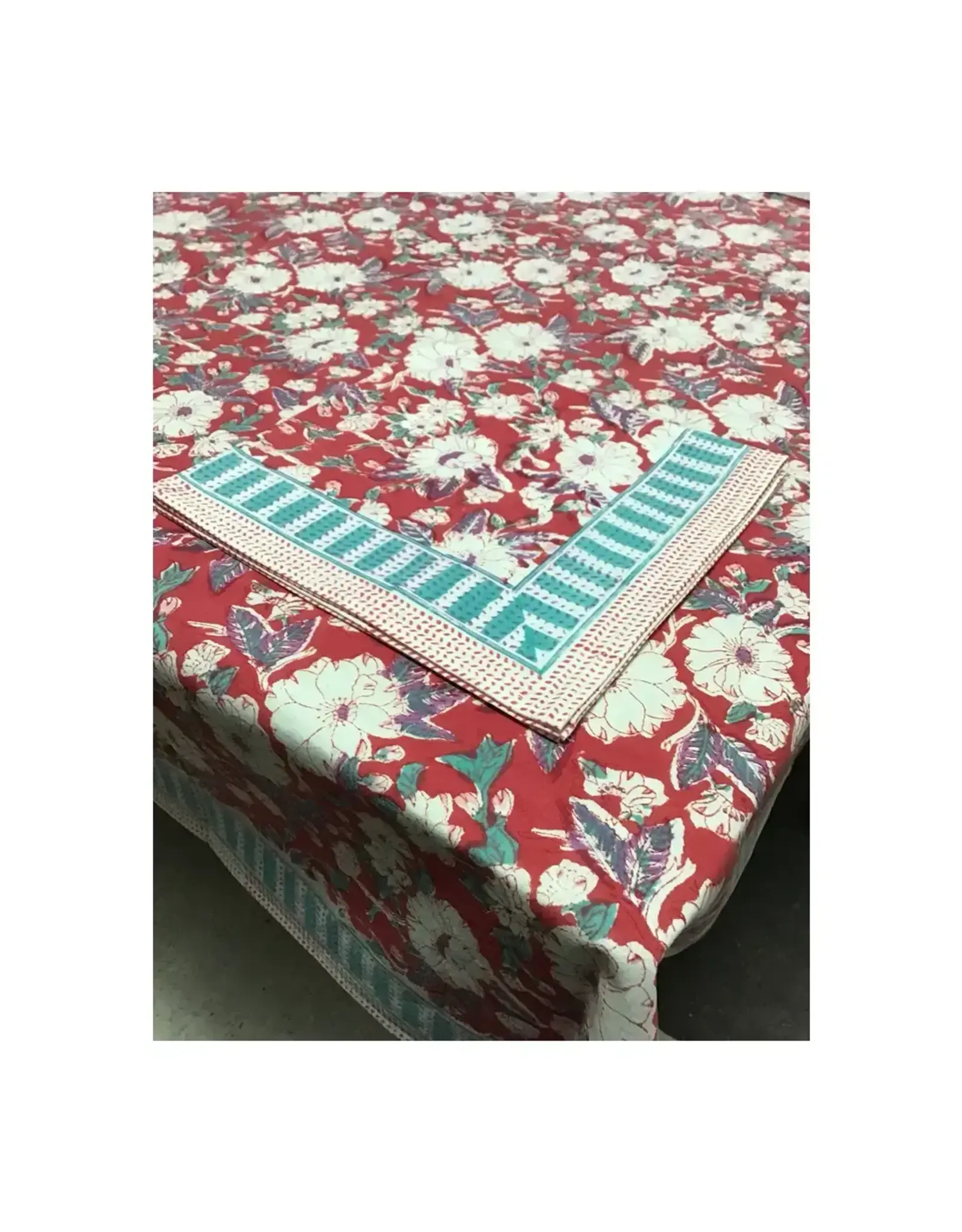 Camelia Red( Plum), Handblock Printed Table Cloth, Various Sizes