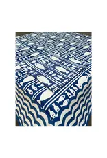 Tablecloth Round Striped Fish Blue 85"