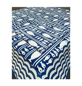 Tablecloth Round Striped Fish Blue 85"