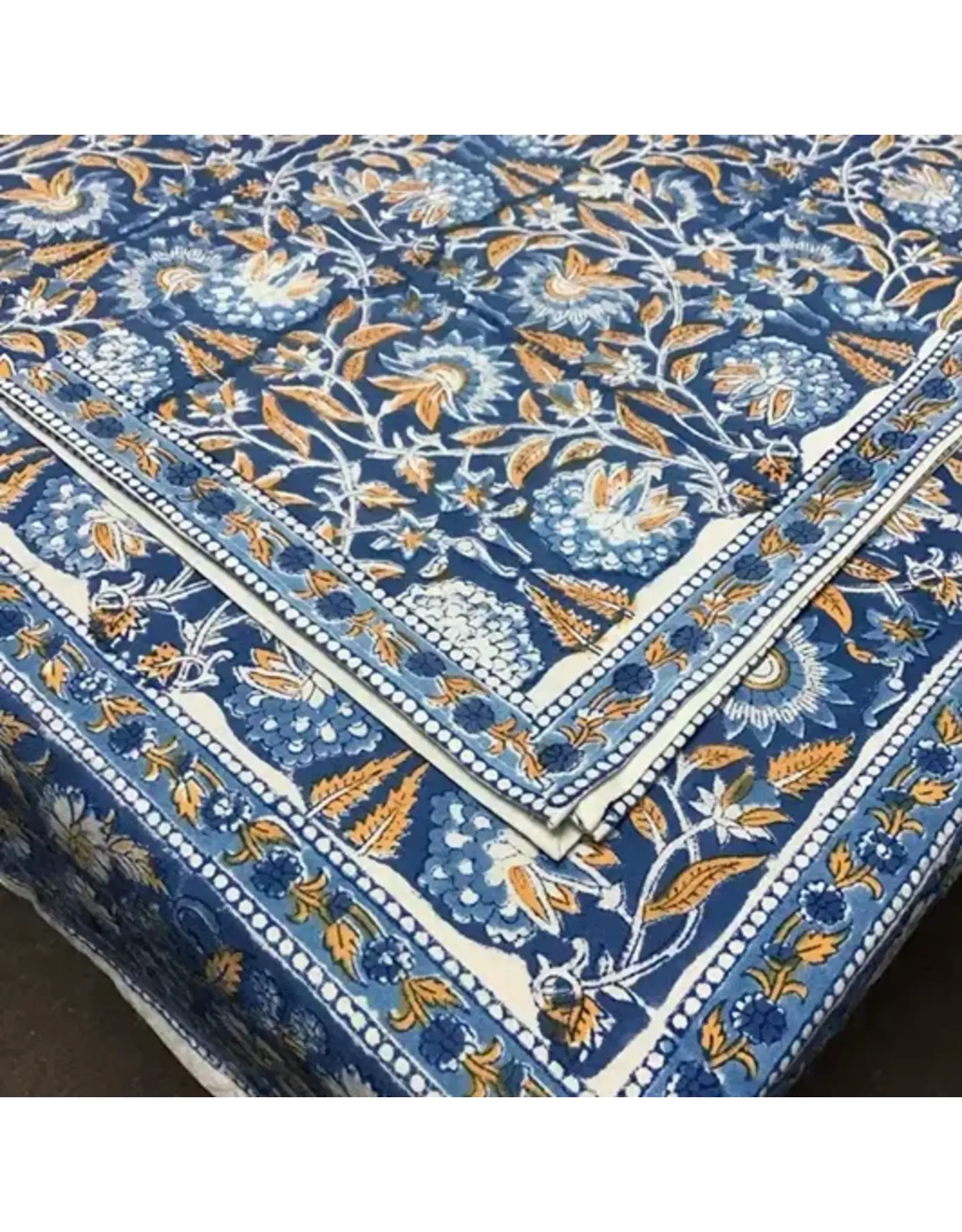 Hand Block Printed Tablecloth 60X 90 Sarah Blue, India
