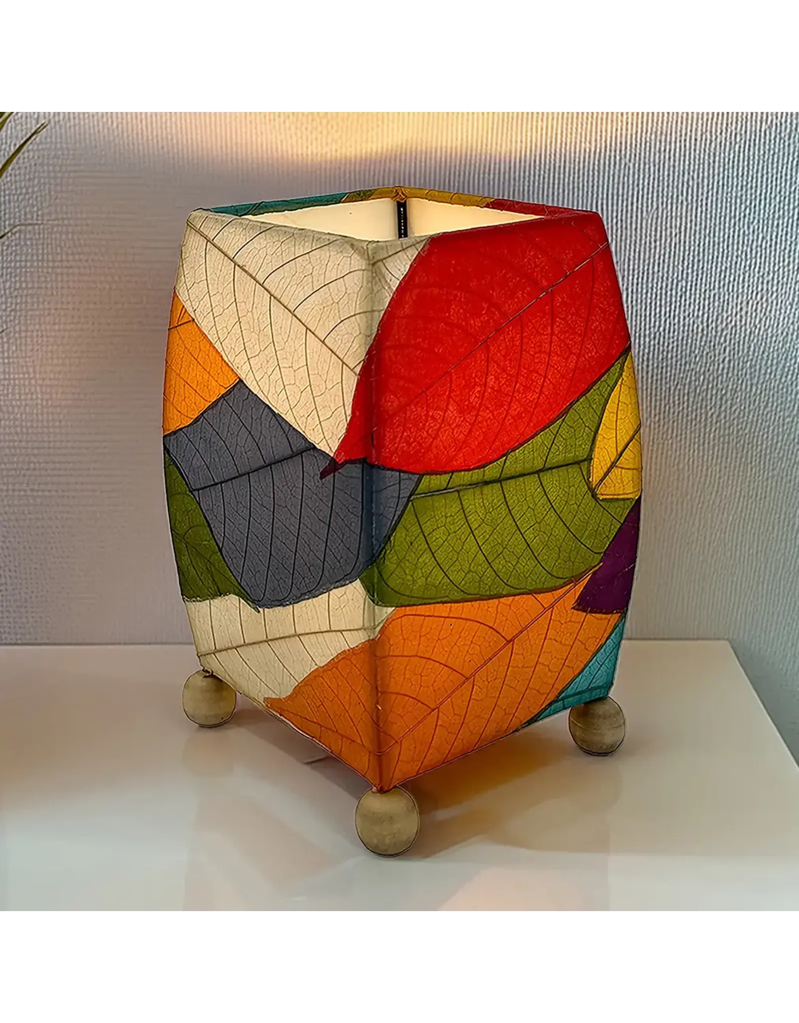 Mini Square Cocoa Leaf Lamp Multi Color, Shade Real Leaves