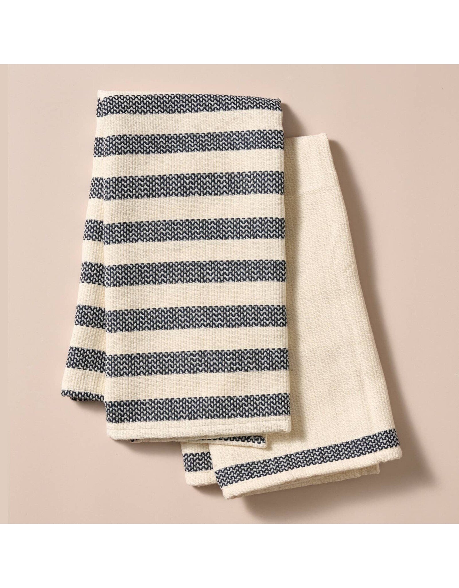 Multi-Striped Cream Black Tea Towel Set