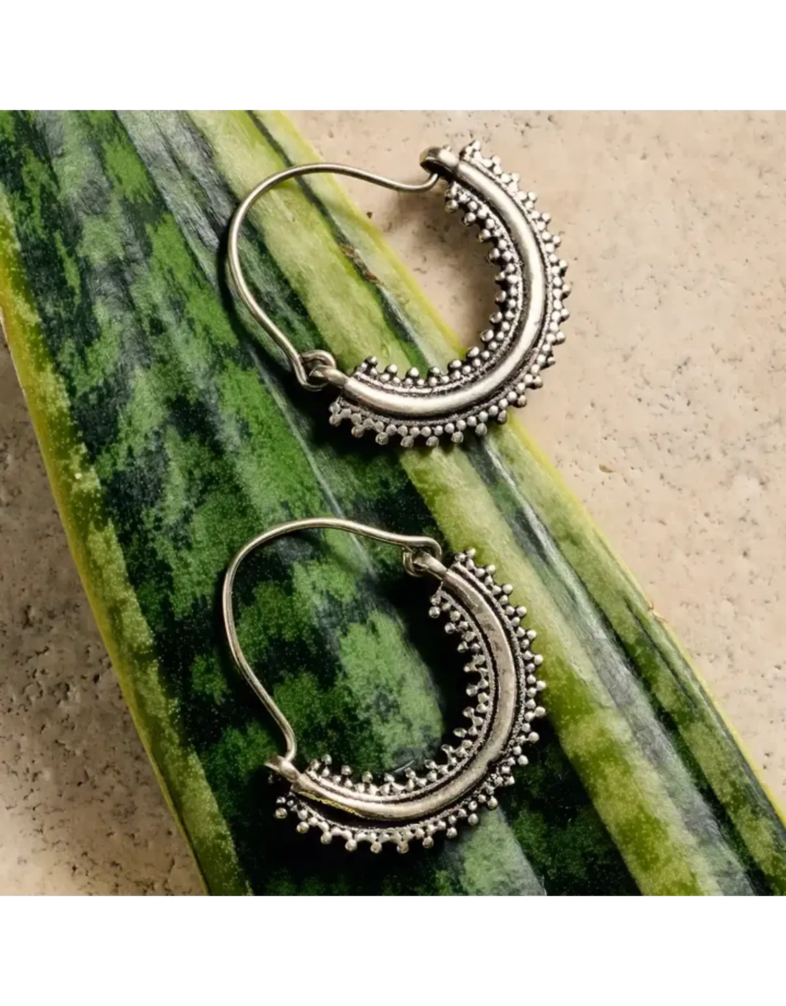 Manake Silvertone Arc Dangle Earrings