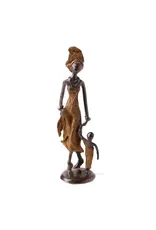 Bronze Mother & Child Walking Sculpture