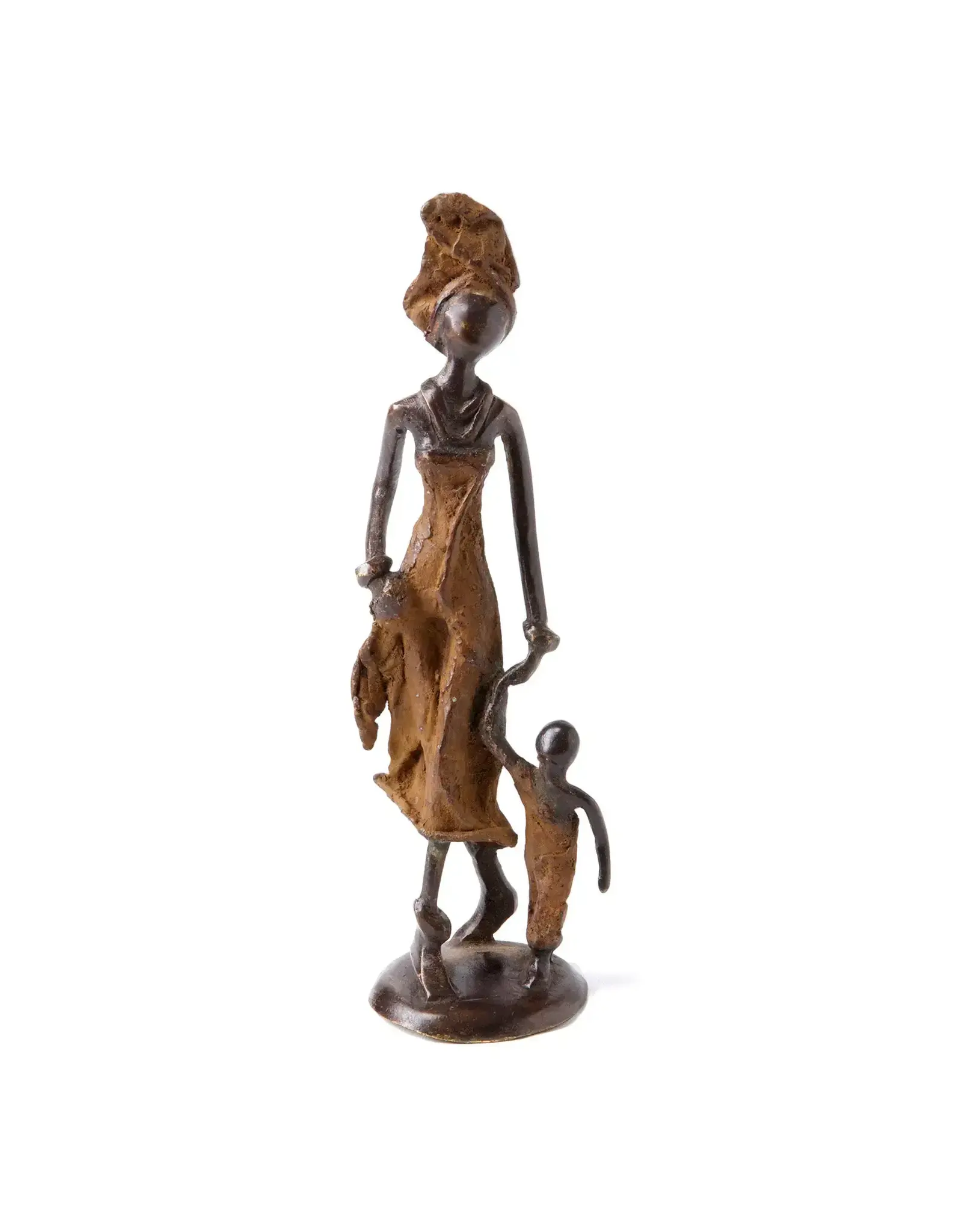 Bronze Mother & Child Walking Sculpture