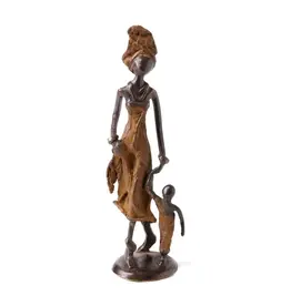 Bronze Mother & Child Walking Sculpture