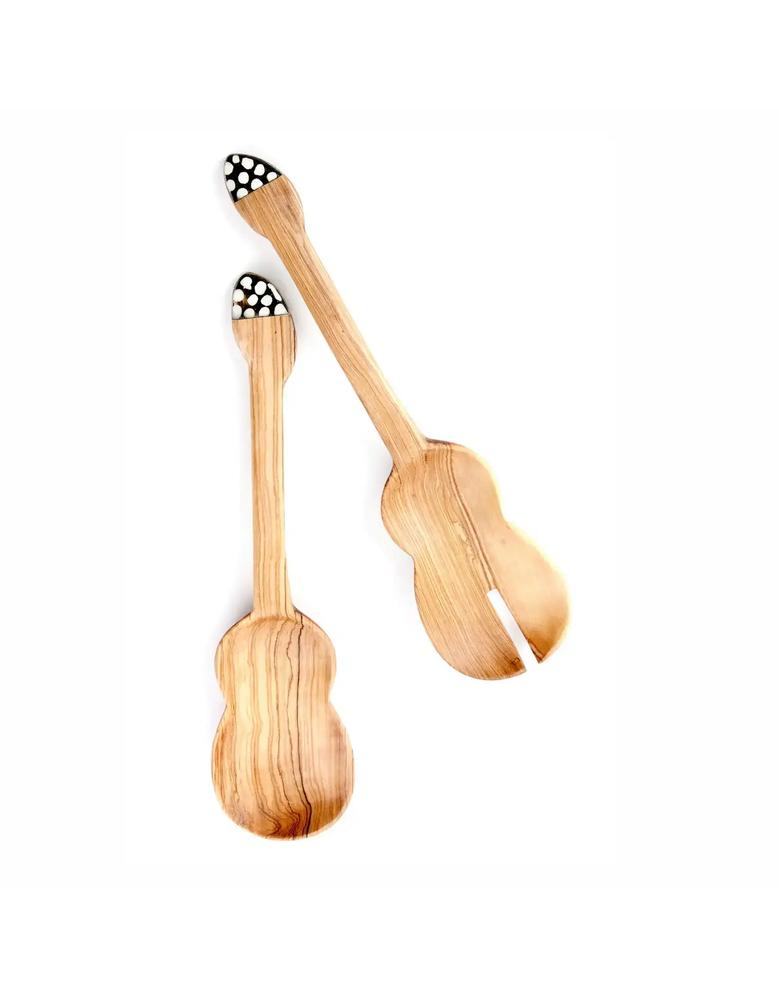 Wild Olive Wood Guitar Salad Server Set with Bone Handles
