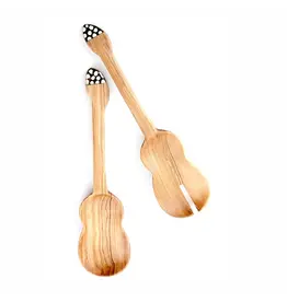 Wild Olive Wood Guitar Salad Server Set with Bone Handles