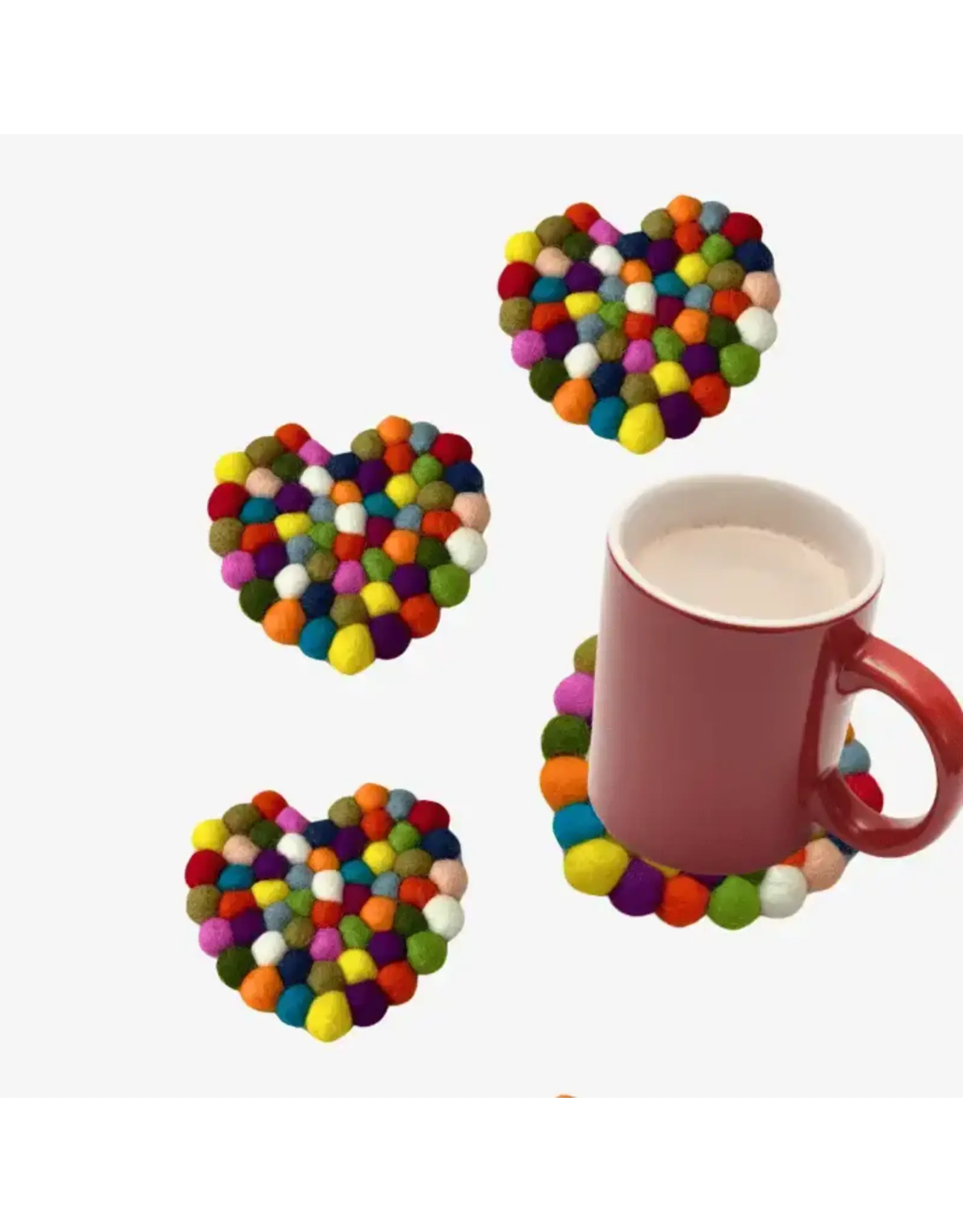 Felt Heart-Shaped Ball Coasters- Set of 4