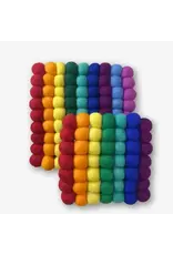 Small Square Felt Ball Trivet, Rainbow, Nepal