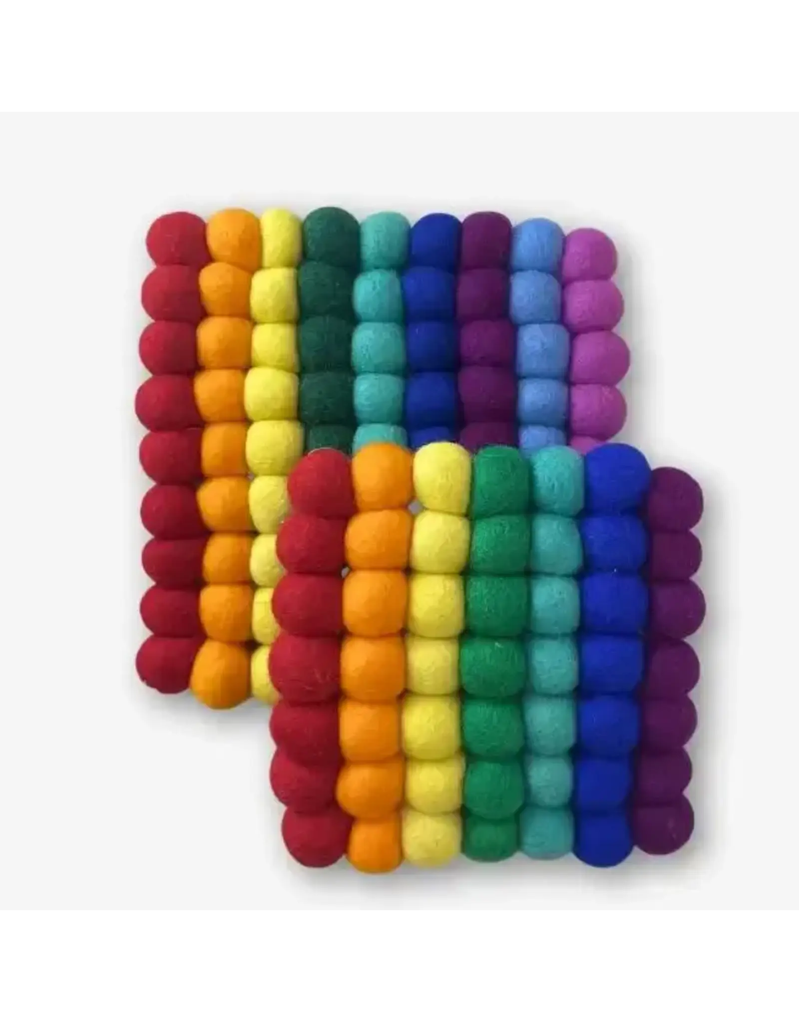 Small Square Felt Ball Trivet, Rainbow, Nepal