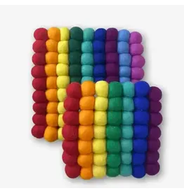 Small Square Felt Ball Trivet, Rainbow, Nepal
