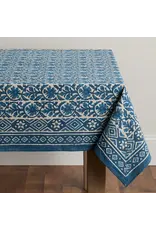 Indigo Dabu Jasmine Block Print Tablecloth, 60 x 90