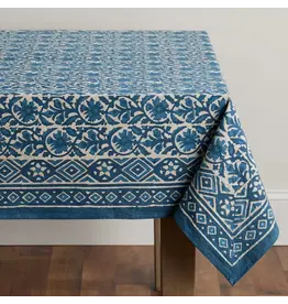 Indigo Dabu Jasmine Block Print Tablecloth, 60 x 90