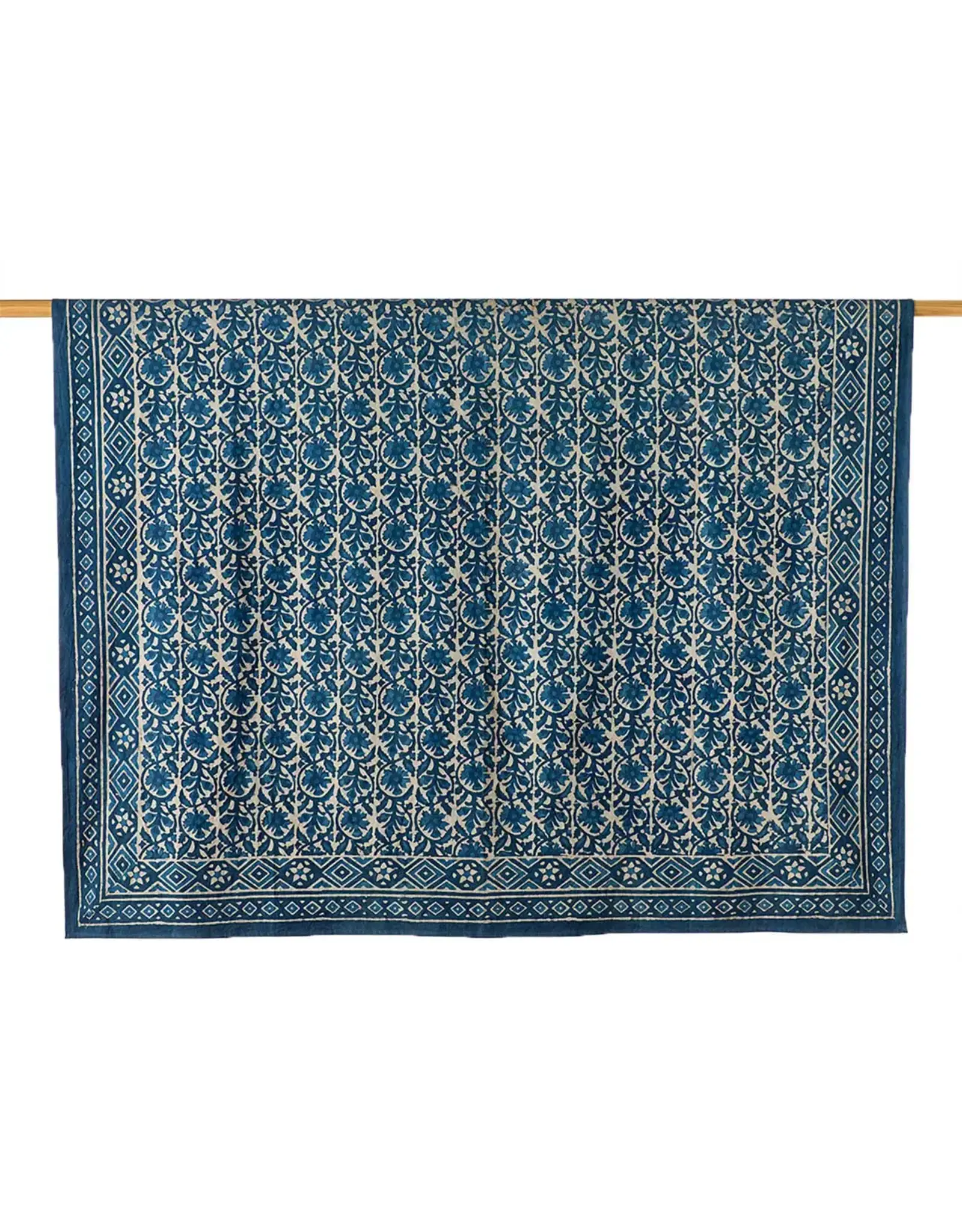 Indigo Dabu Jasmine Block Print Tablecloth, 60 x 90