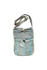 Blue Cotton Crossbody Shoulder Bag w Loop Button Closure