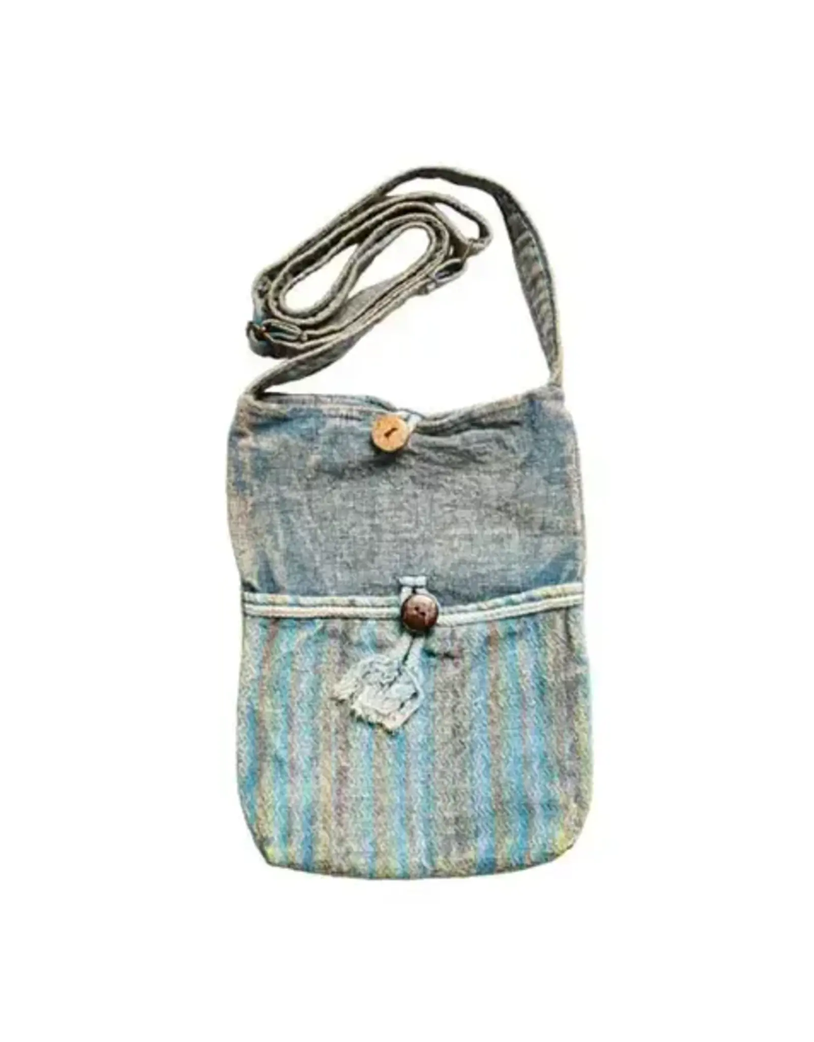 Blue Cotton Crossbody Shoulder Bag w Loop Button Closure
