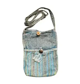 Blue Cotton Crossbody Shoulder Bag w Loop Button Closure