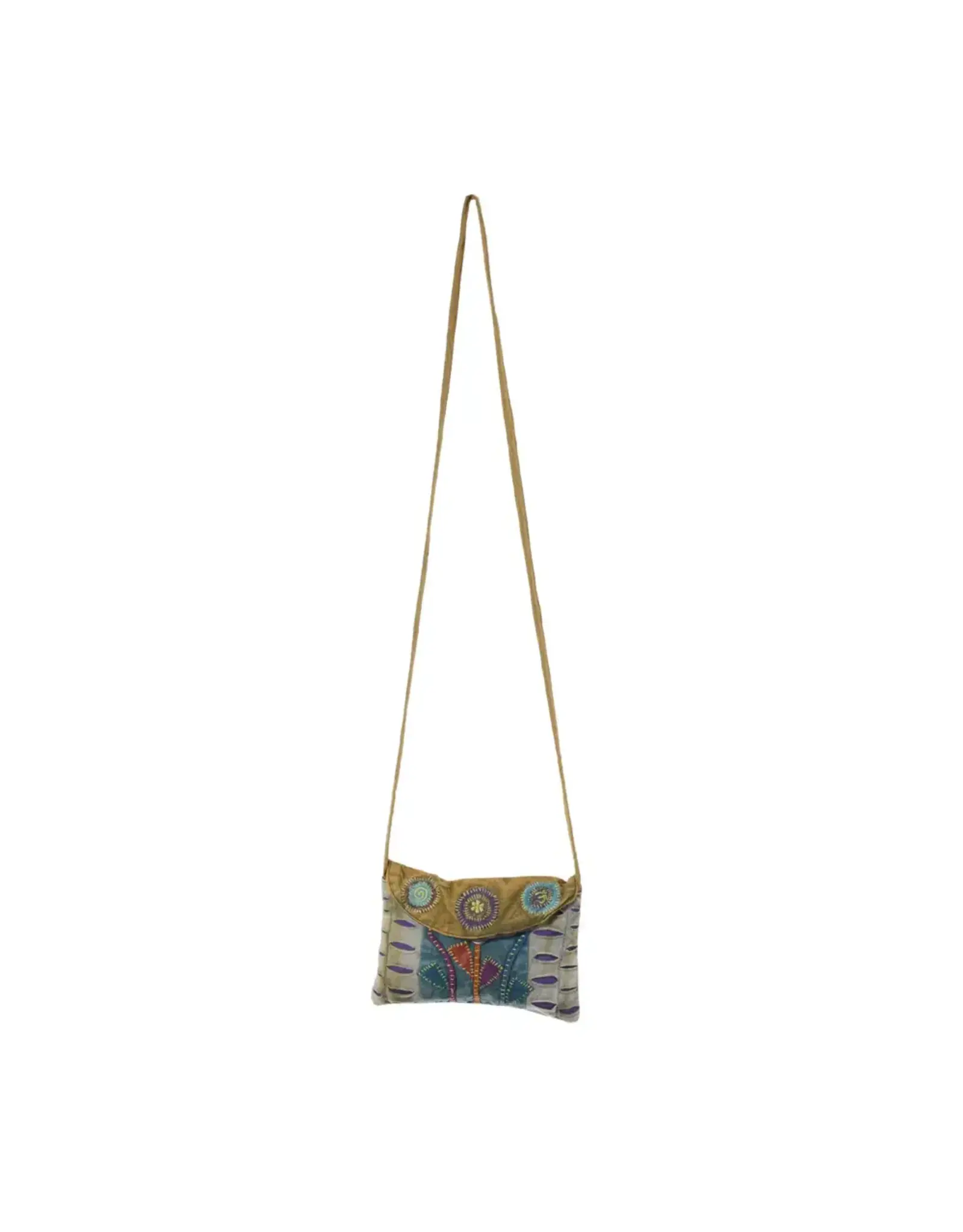 Hand-Stitched Flower Design Cotton Crossbody Bag
