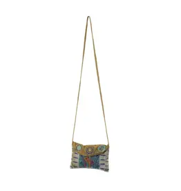 Hand-Stitched Flower Design Cotton Crossbody Bag