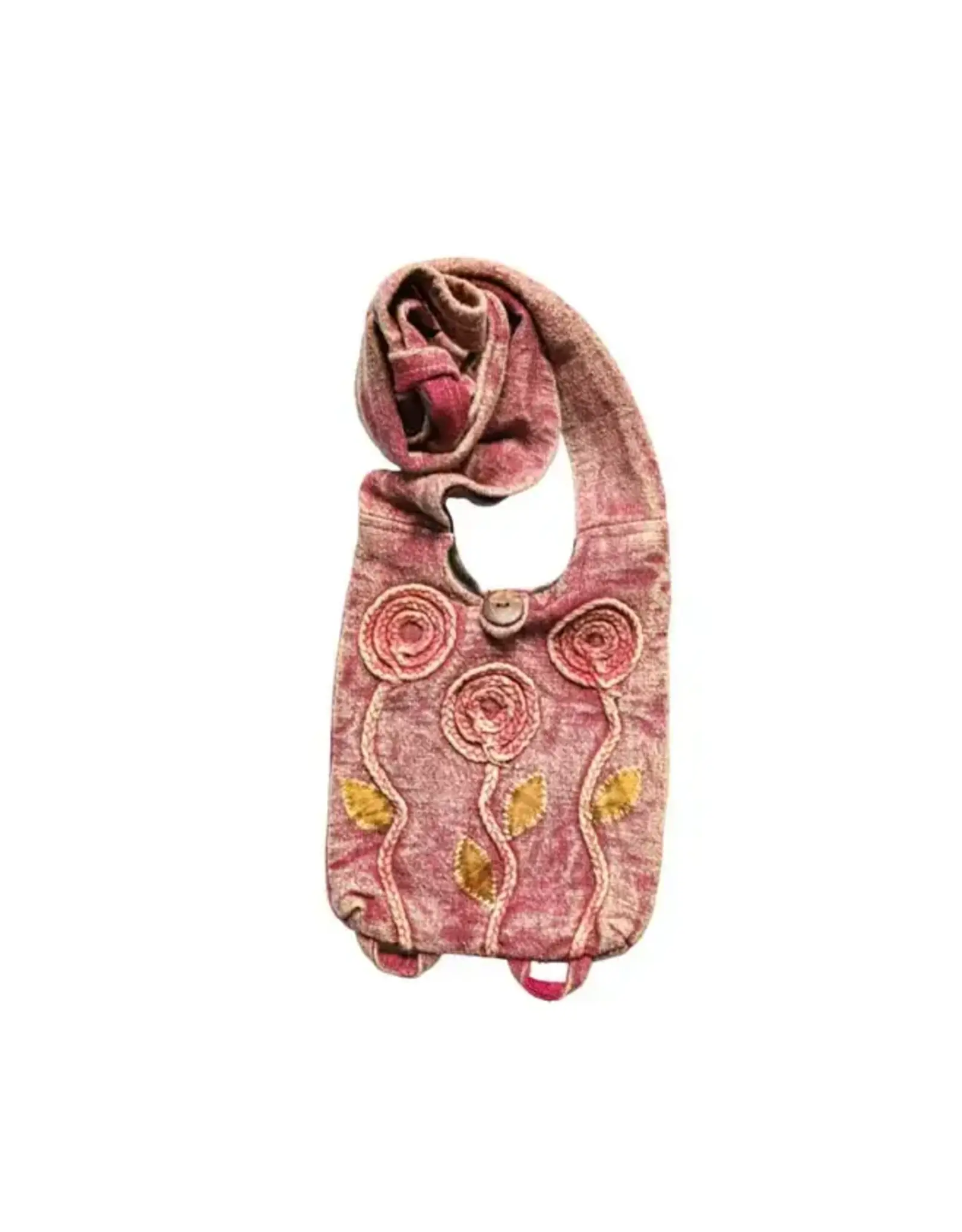 Light Purple Cotton Crossbody Bag with Hand-Woven Flower