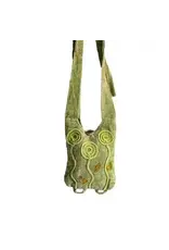 Olive Green Cotton Crossbody Bag w Hand-woven Flowers