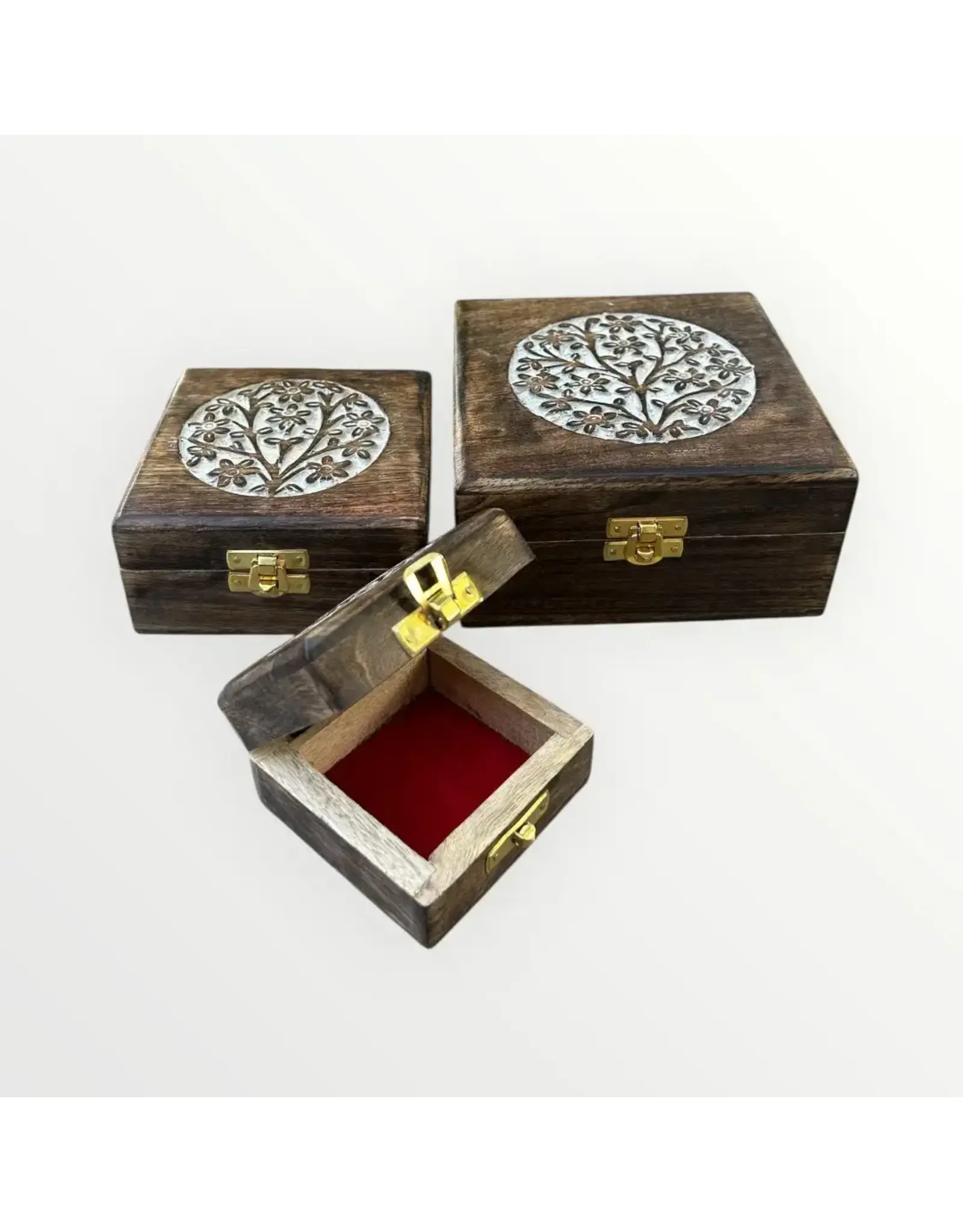 Wood Tree Box with Latch, India