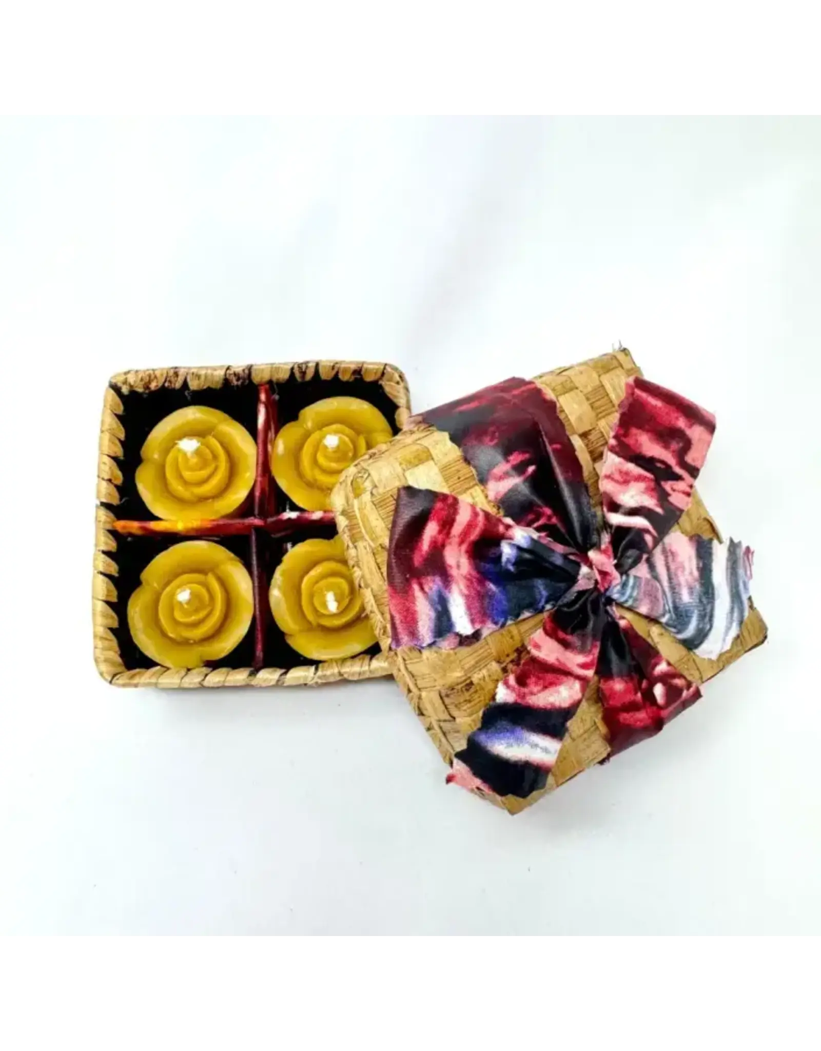 Rose Bees Wax Candle Set in A Banana Leaf Box