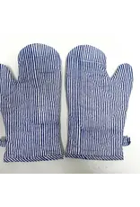 Oven Mitts Pair Stripe Blue and Natural, India (sold invidually)
