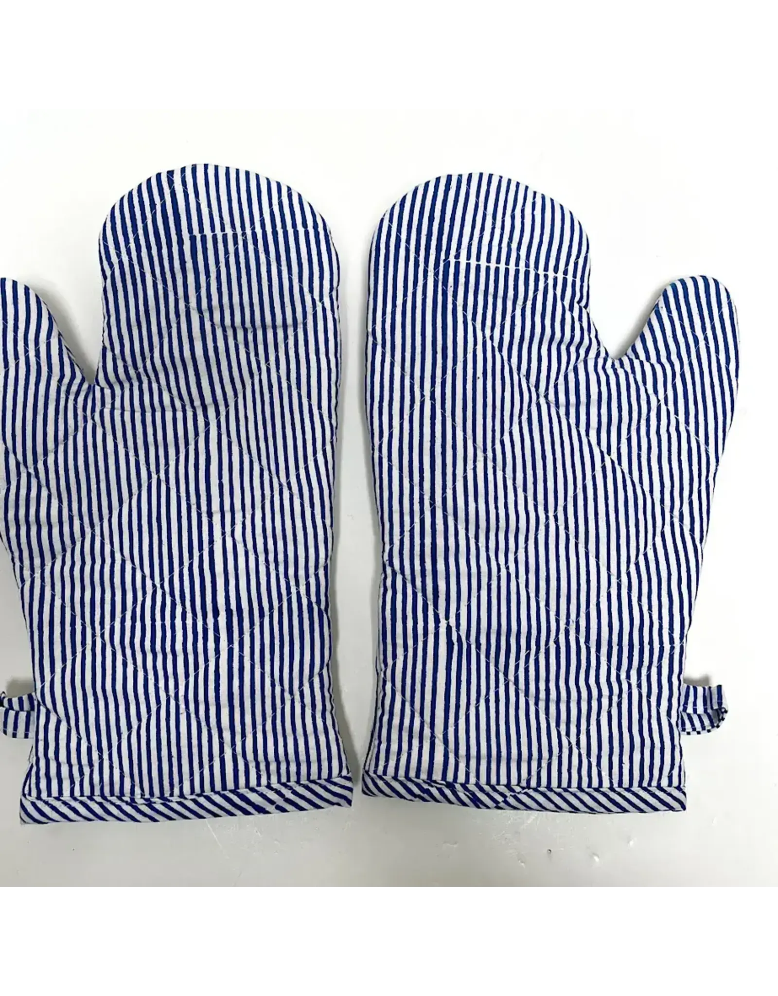 Oven Mitts Pair Stripe Blue and Natural, India (sold invidually)