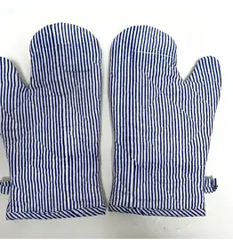 Oven Mitts Pair Stripe Blue and Natural, India (sold invidually)
