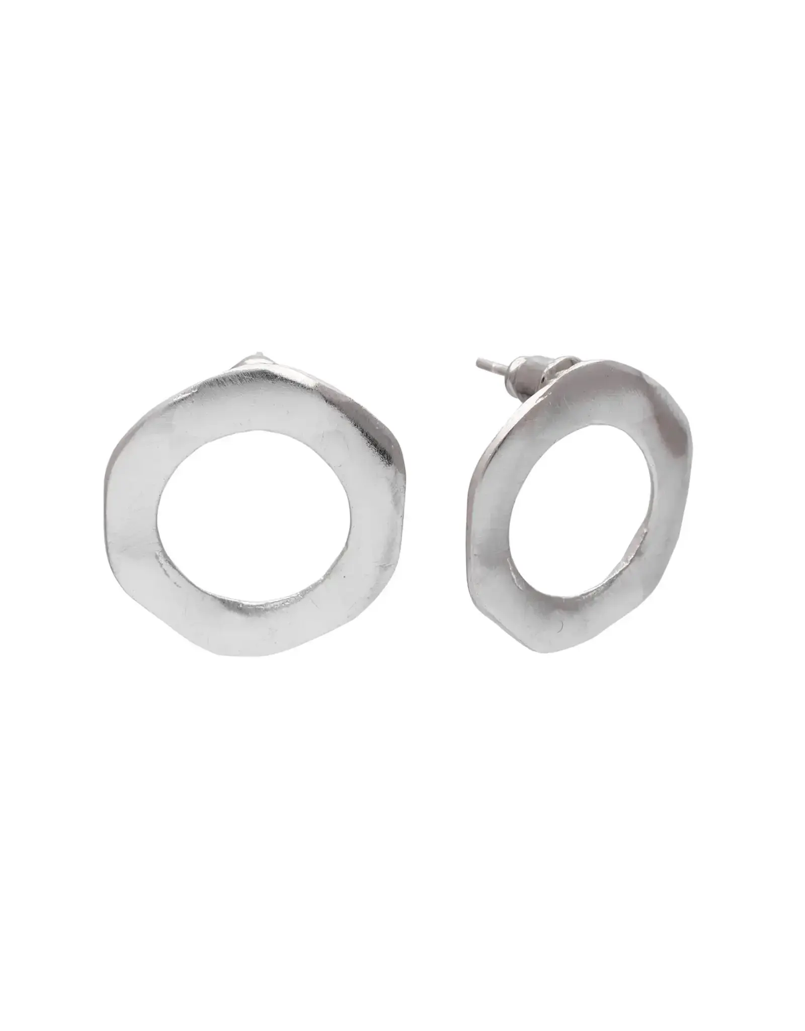 Hammered Circle Post Earrings, Silver and Gold Color Studs, India