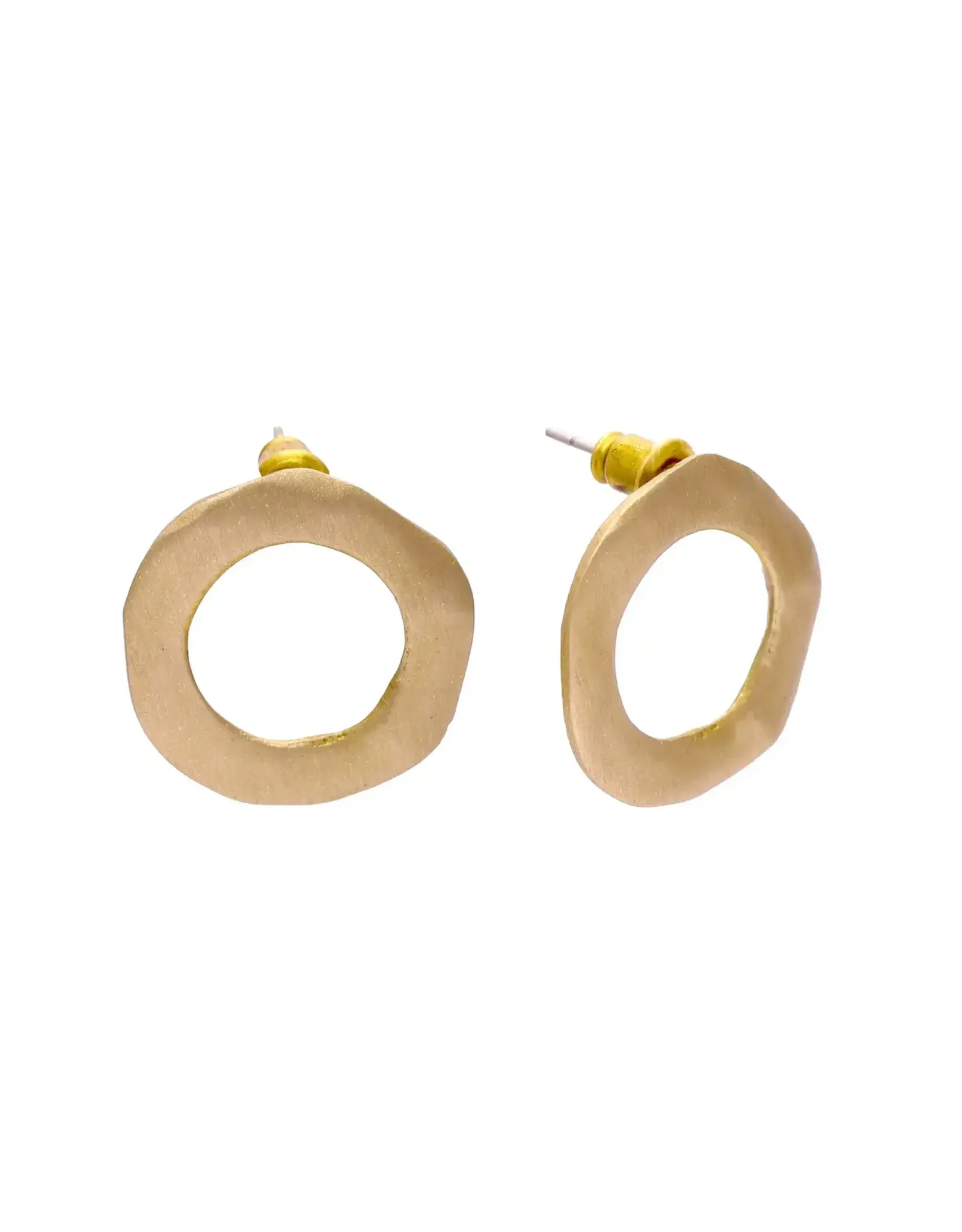 Hammered Circle Post Earrings, Silver and Gold Color Studs, India