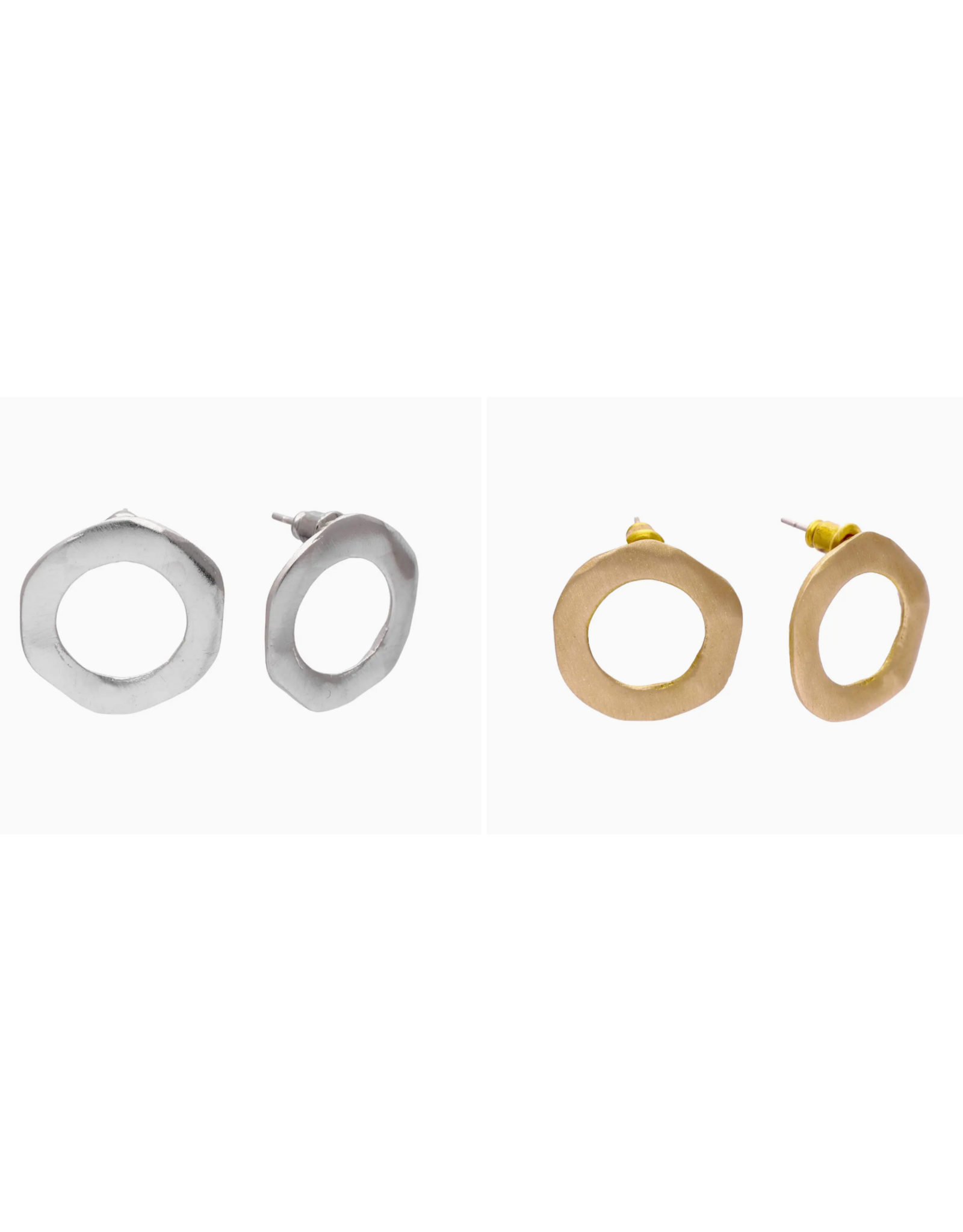 Hammered Circle Post Earrings, Silver and Gold Color Studs, India