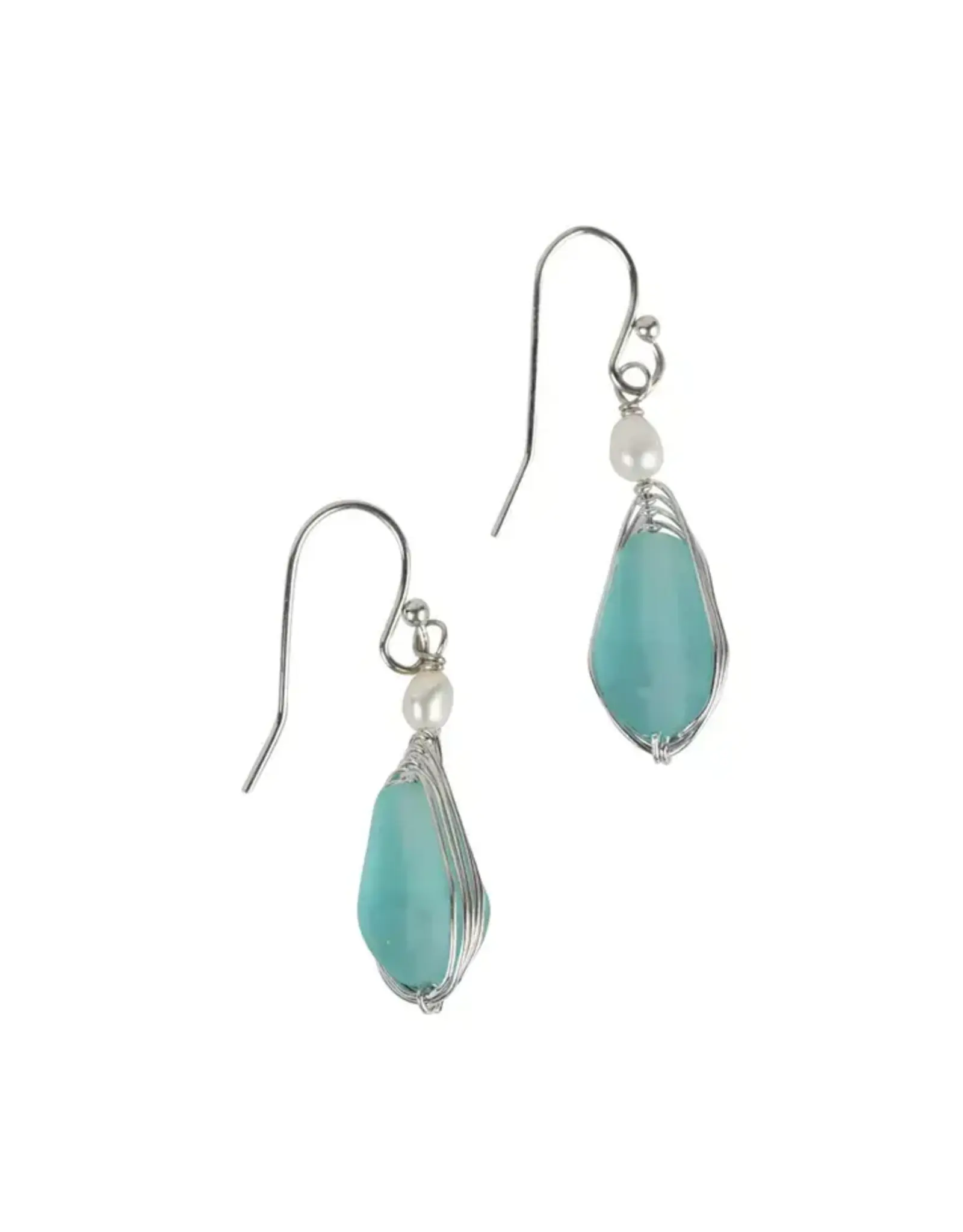 Aqua Pearl Silver Drop Earrings, India