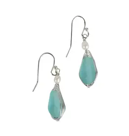 Aqua Pearl Silver Drop Earrings, India