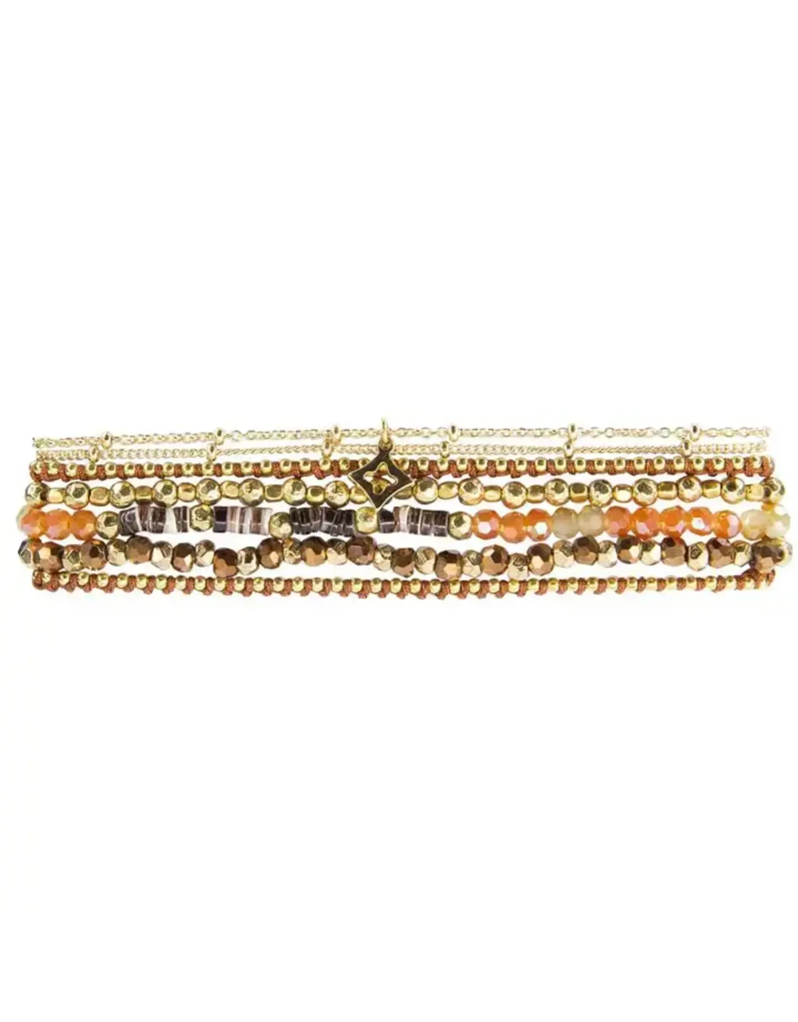 Ellen Dainty Fair Trade Wrap Bracelet - Crystal and Stone Burnt Orange. Thailand