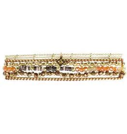 Ellen Dainty Fair Trade Wrap Bracelet - Crystal and Stone Burnt Orange. Thailand
