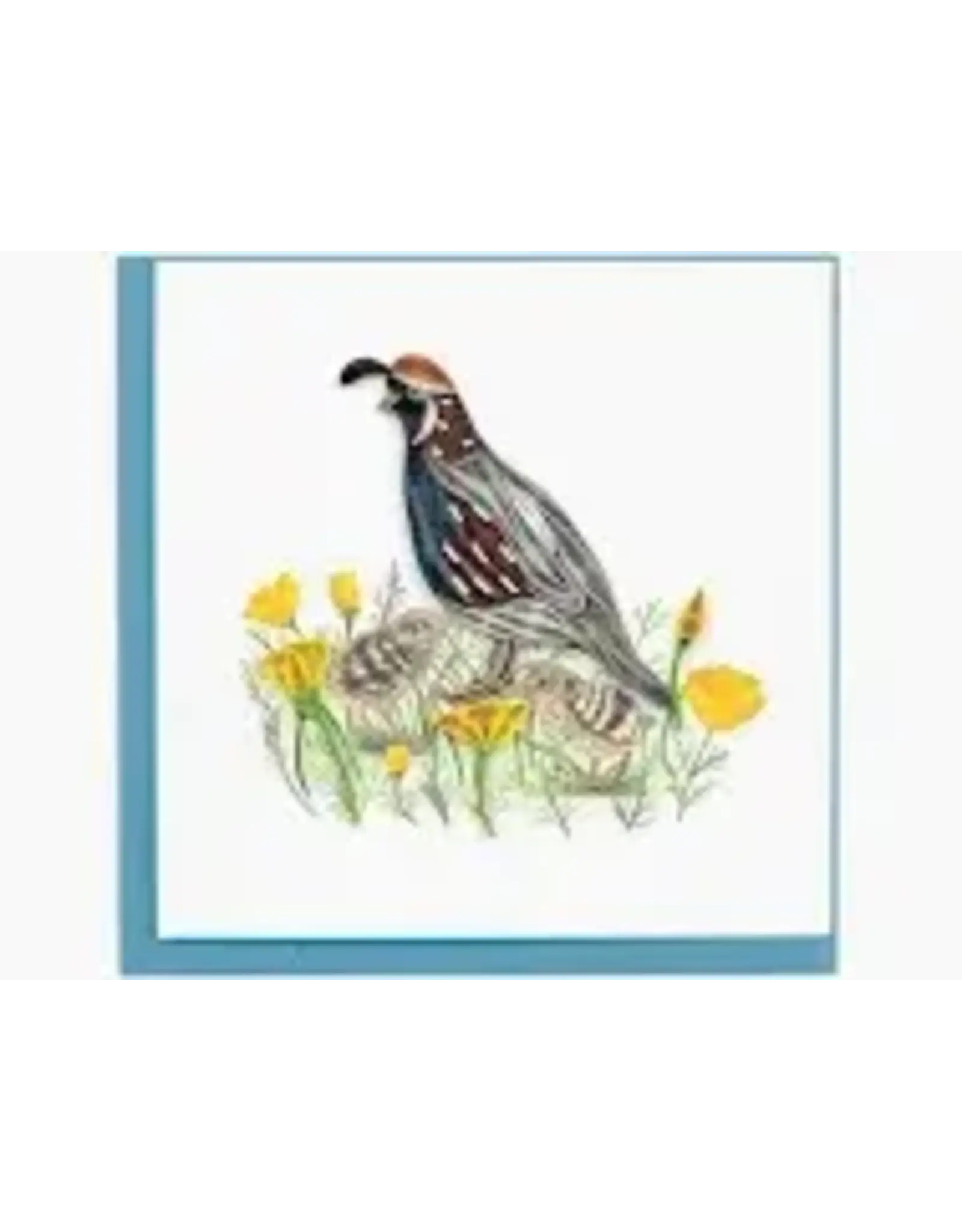 Quail with Chicks & Poppies Quill Card