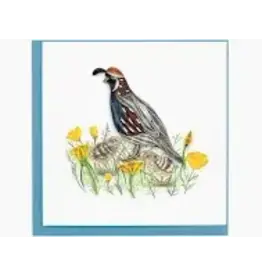 Quail with Chicks & Poppies Quill Card