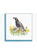 Quail with Chicks & Poppies Quill Card