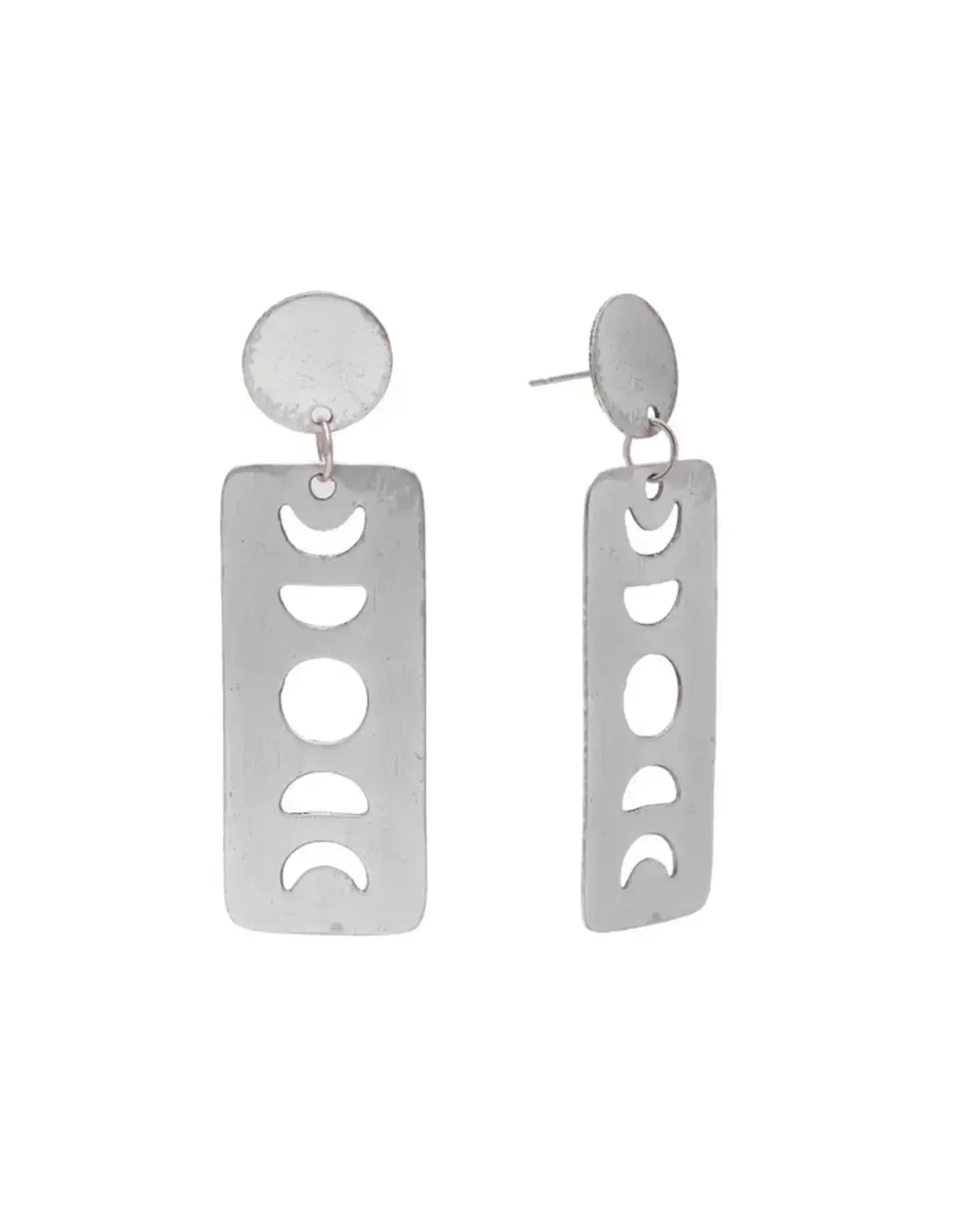 Moon Phase Post Earrings, India | Silver