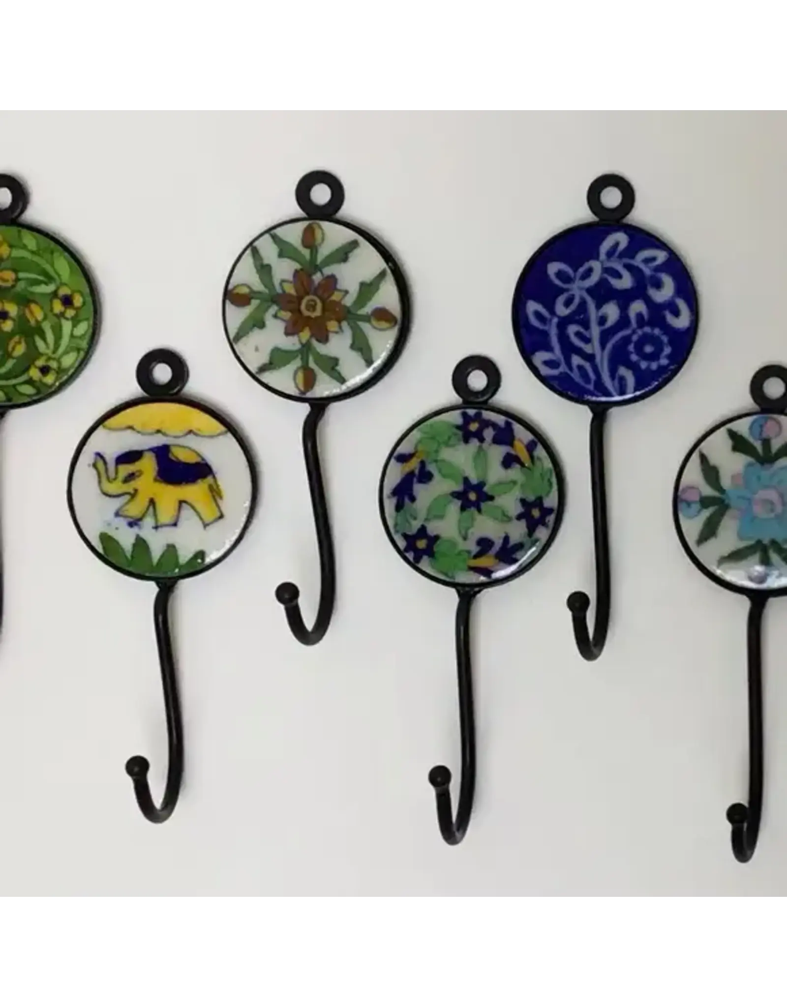 Pottery Hook 2" Round Flat Multi, India